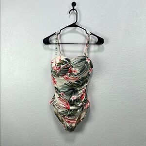 Kona Sol Women's Bandeau Pique High Coverage One‎ Piece Swimsuit Floral Size M